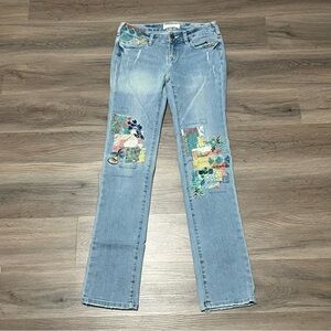 Sundance 26 Blue Jeans Magnolia Embroidered Patchwork Floral Boho Light Wash